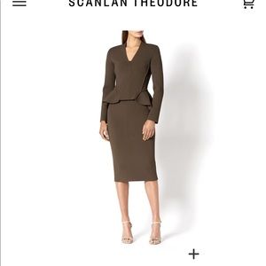 Scanlan Theodore brown crepe jacket and skirt